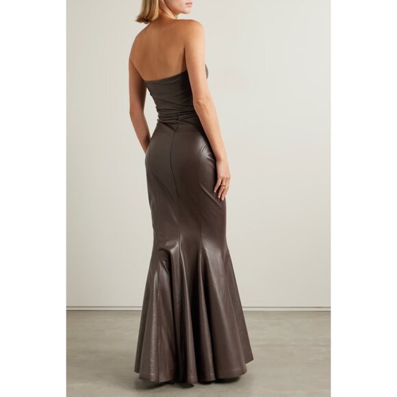 NWT Norma Kamali Strapless Faux Leather Fishtail Gown Chocolate Brown Size L - Picture 14 of 16